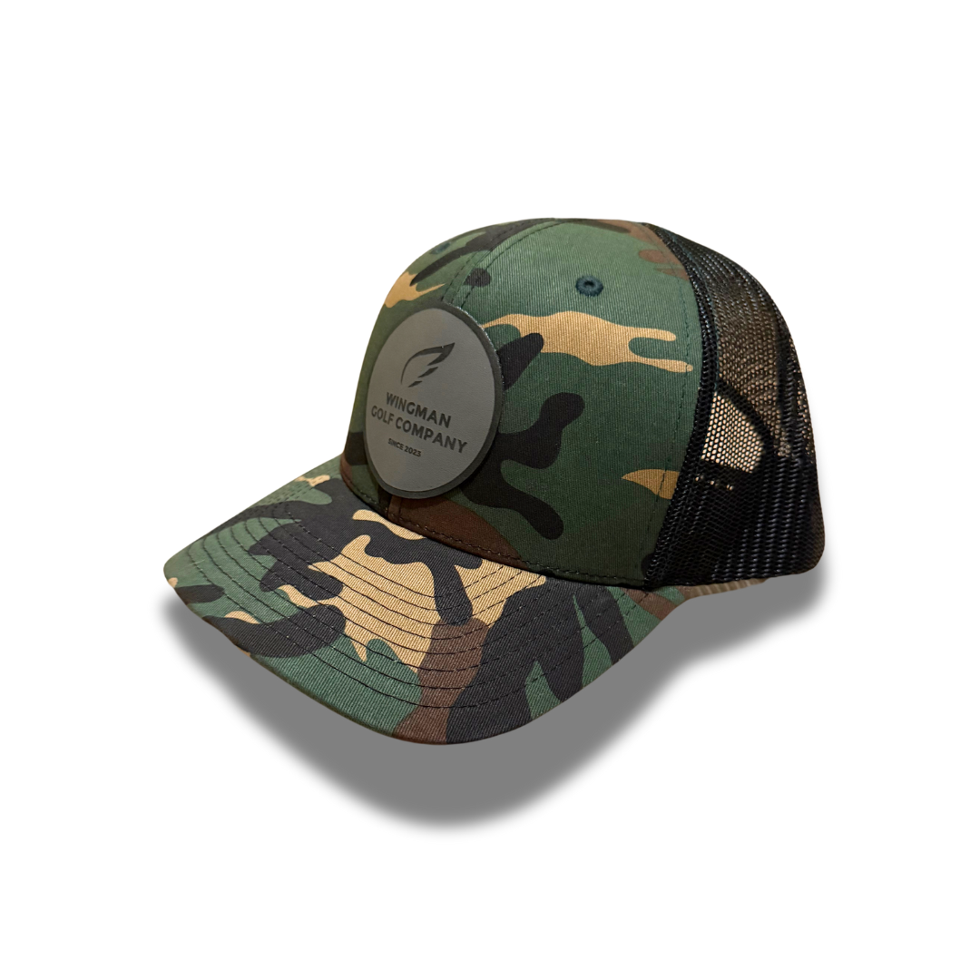 Black Leather Patch x Camo Trucker Hat