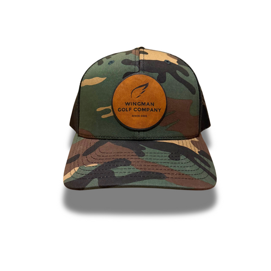 Tan Leather Patch X Camo Trucker Hat